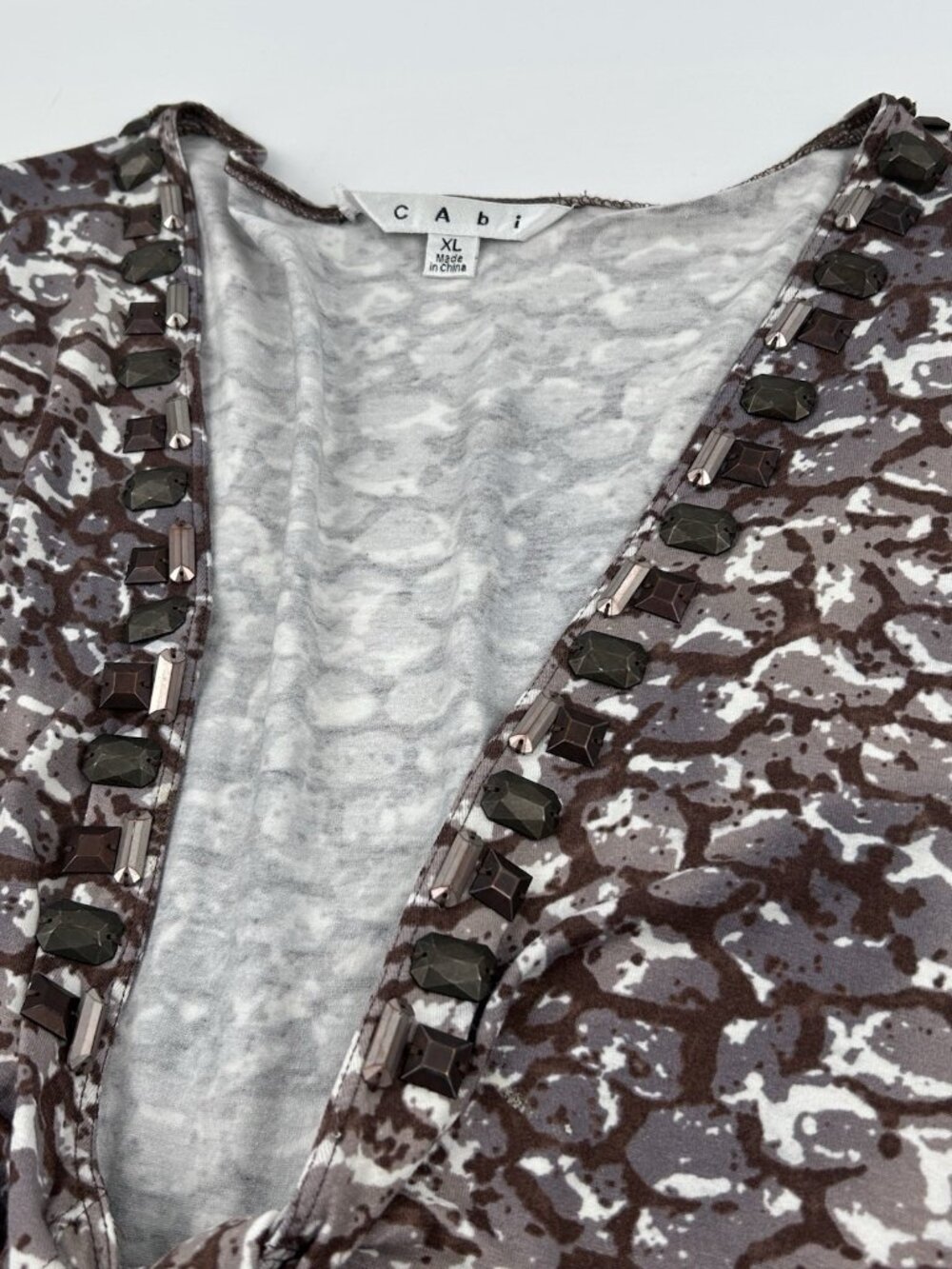 Cabi Womens Cobblestone Tie Front Cardigan Top Brown White 3/4 Sleeve Stretch XL - Picture 5 of 11